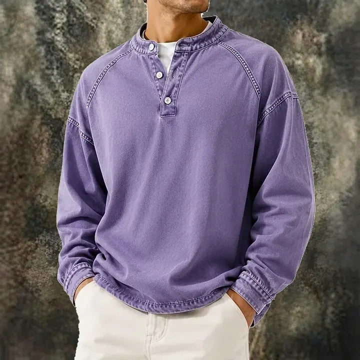 Washed Long-Sleeve Henley Shirt