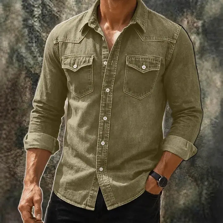 Washed Long-Sleeve Denim Shirt