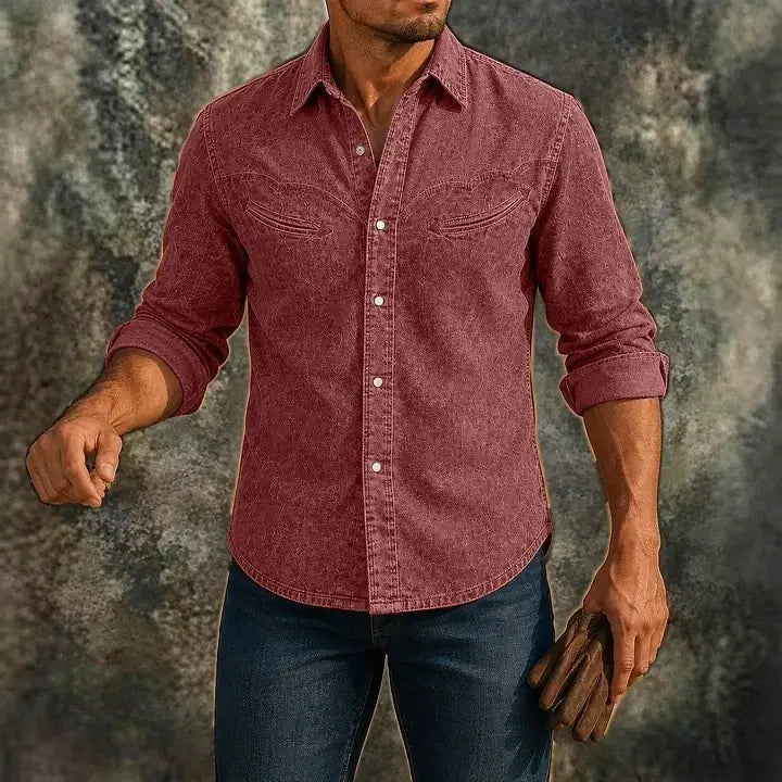 Acid-Wash Long-Sleeve Denim Shirt
