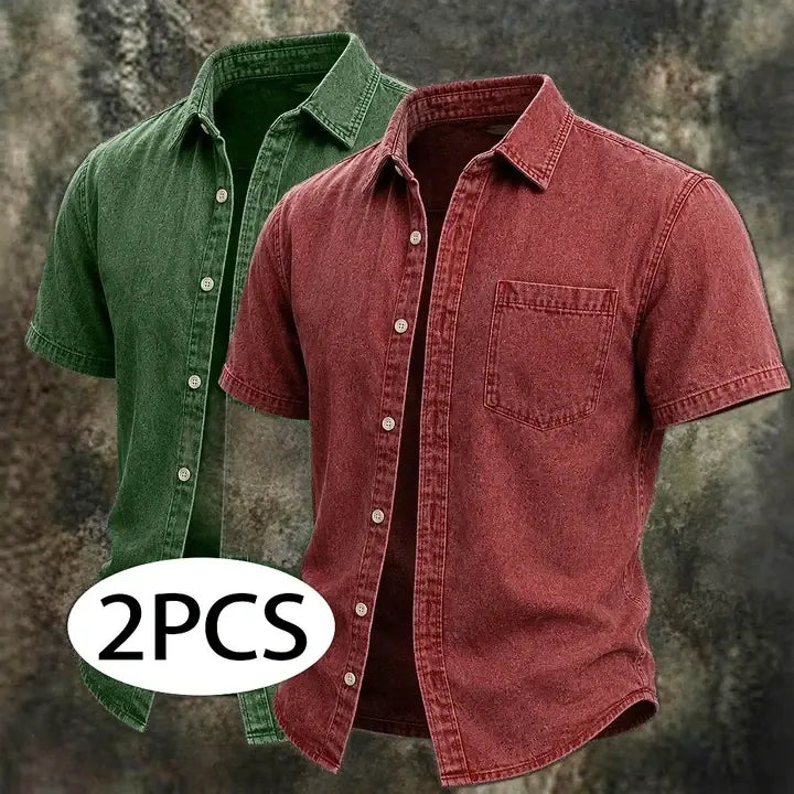 Acid-Wash Short-Sleeve Denim Shirt