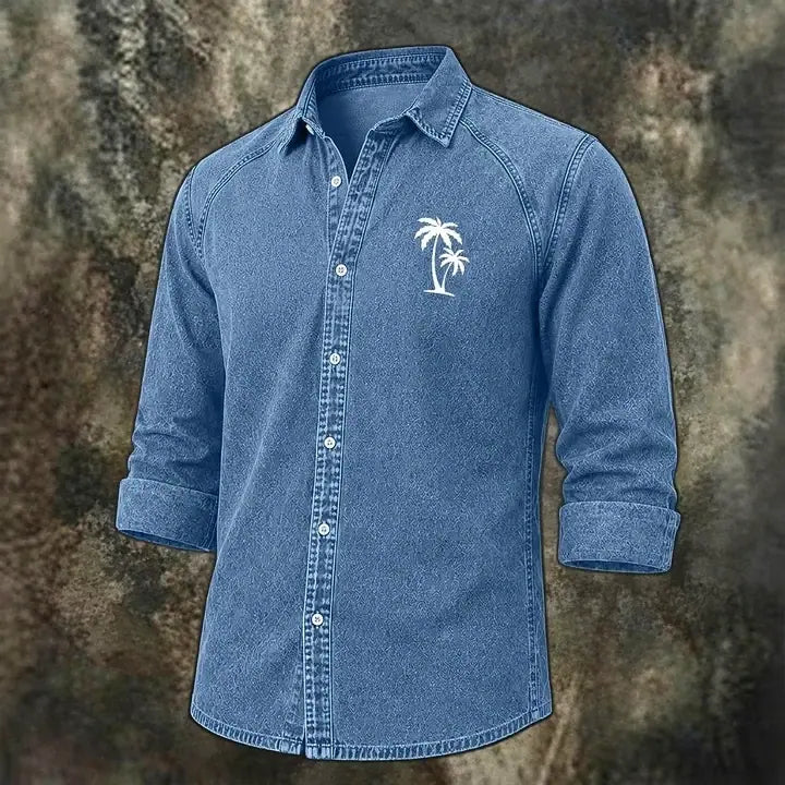 Embroidered Acid-Wash Denim Shirt