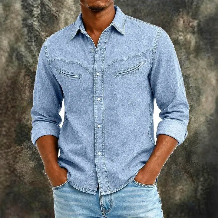 Washed Long-Sleeve Denim Shirt