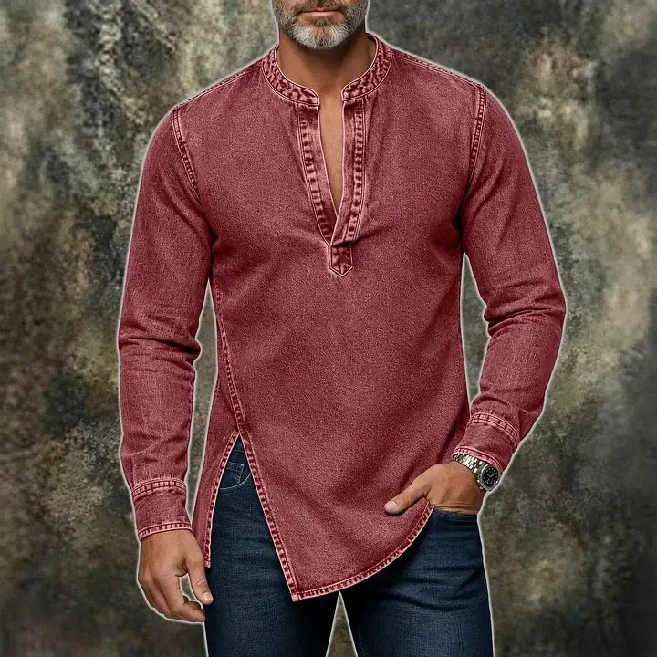 Acid-Wash Long-Sleeve Denim Shirt