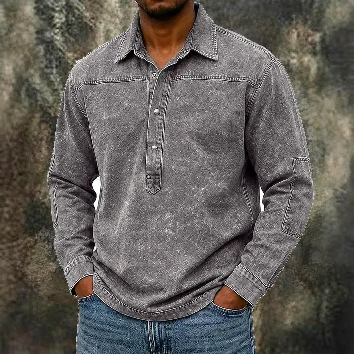 Washed Long-Sleeve Polo Shirt
