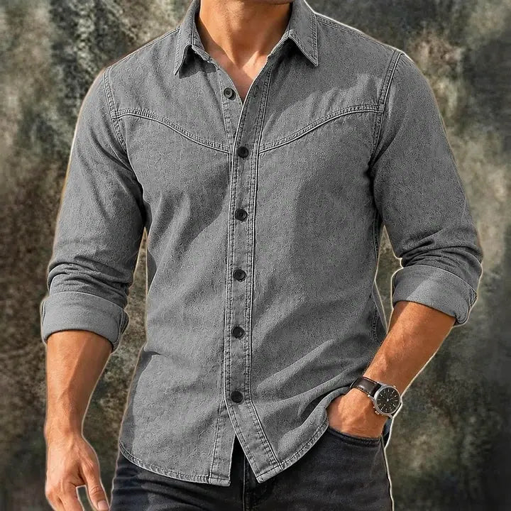 Acid-Wash Long-Sleeve Denim Shirt