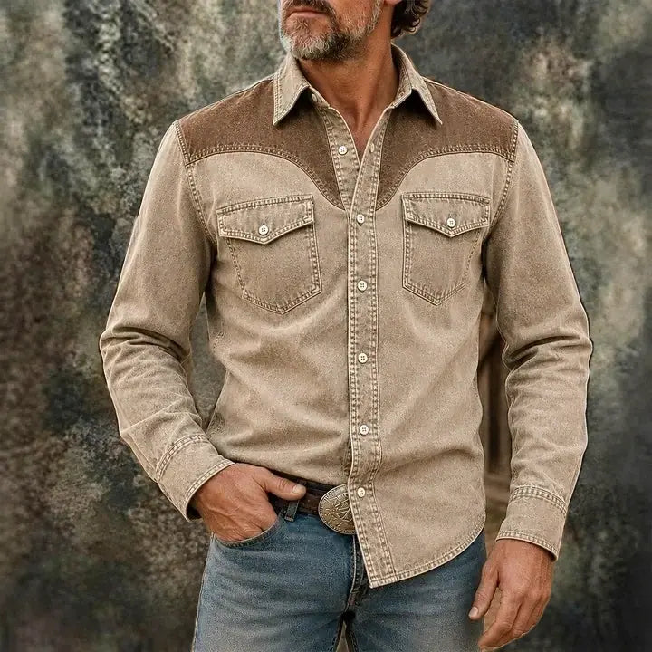 Acid-Wash Long-Sleeve Denim Shirt