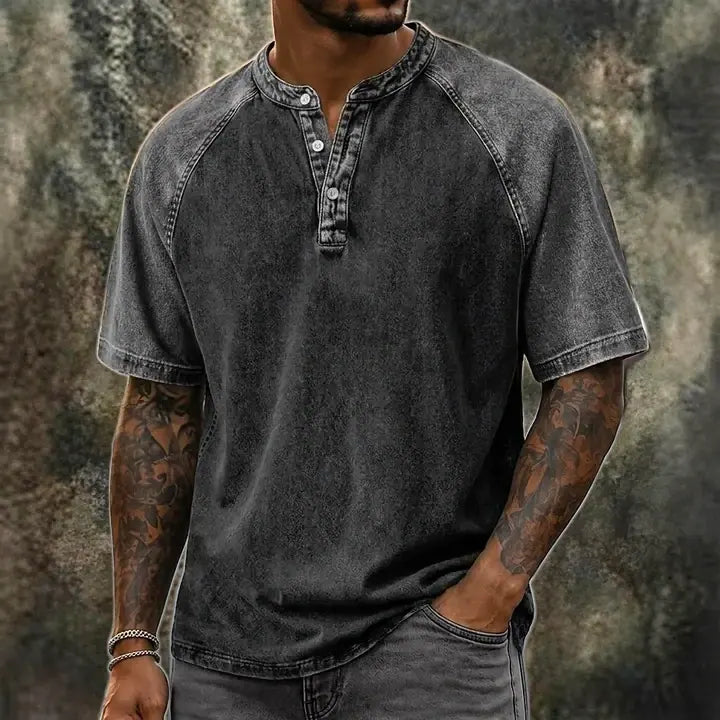 Color-Block Patchwork Henley Shirt