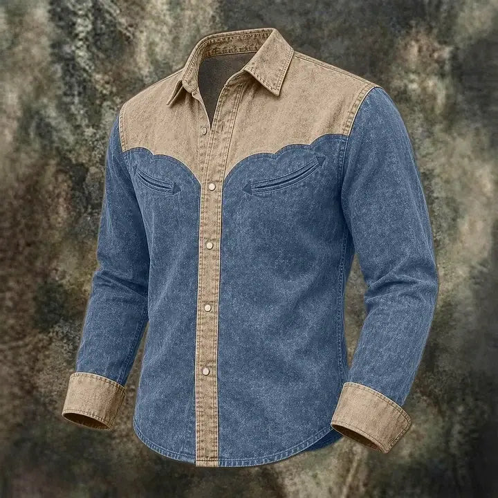 Acid-Wash Long-Sleeve Denim Shirt