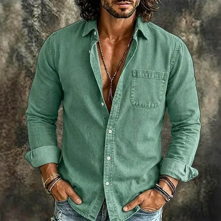 Washed Long-Sleeve Denim Shirt