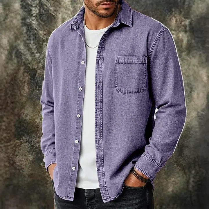 Washed Long-Sleeve Denim Shirt