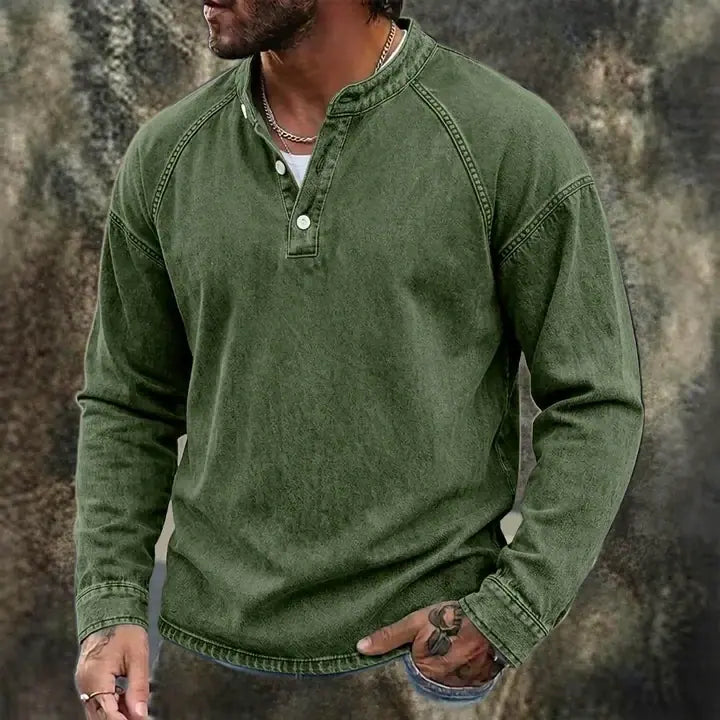 Washed Long-Sleeve Henley Shirt