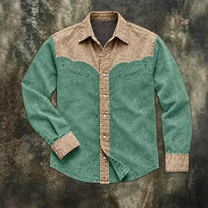 Patchwork Acid-Wash Denim Shirt