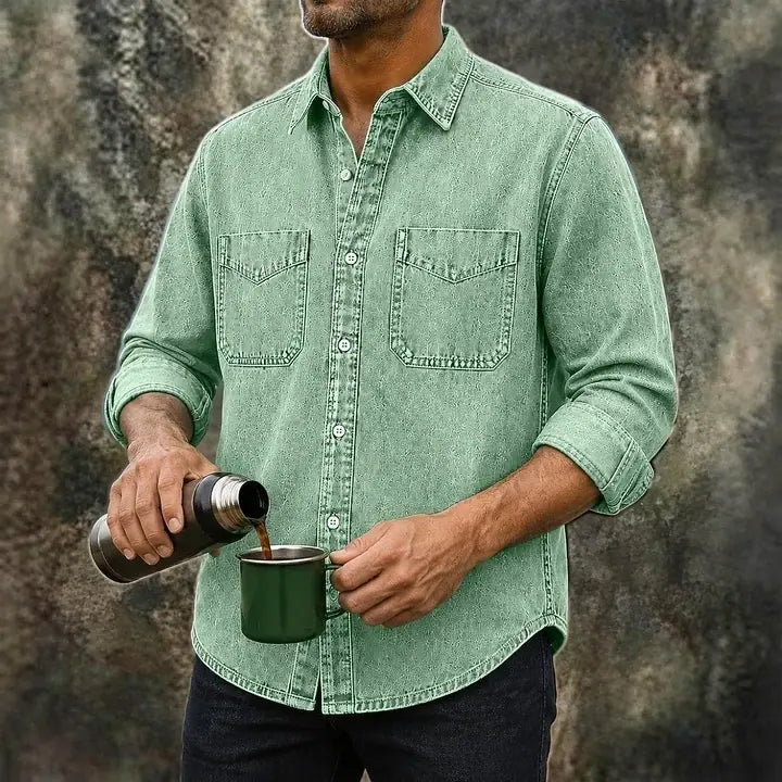 Acid-Wash Long-Sleeve Denim Shirt