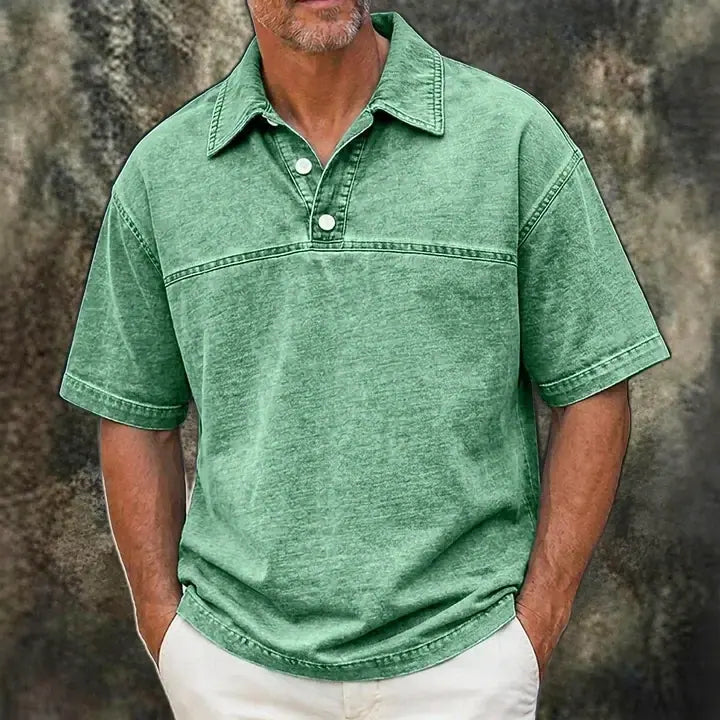 Acid-Wash Short-Sleeve Polo Shirt