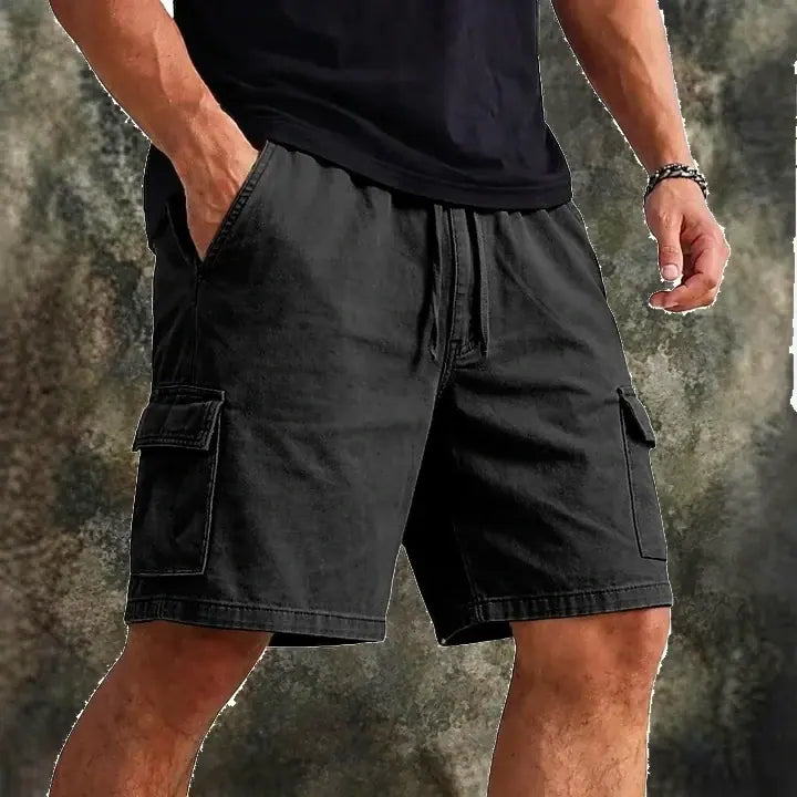 Acid-Wash Drawstring Cargo Shorts