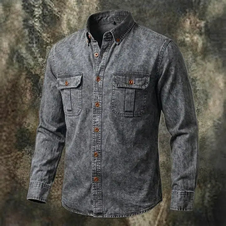 Acid-Wash Long-Sleeve Denim Shirt