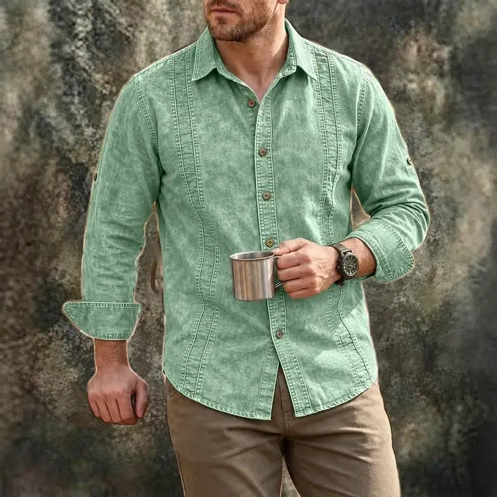 Patchwork Acid-Wash Denim Shirt