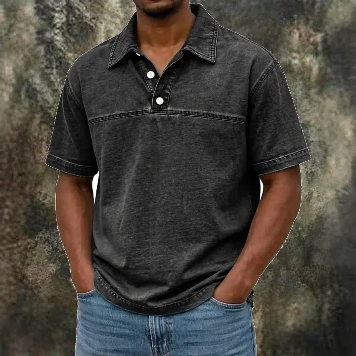 Color-Block Acid-Wash Polo Shirt