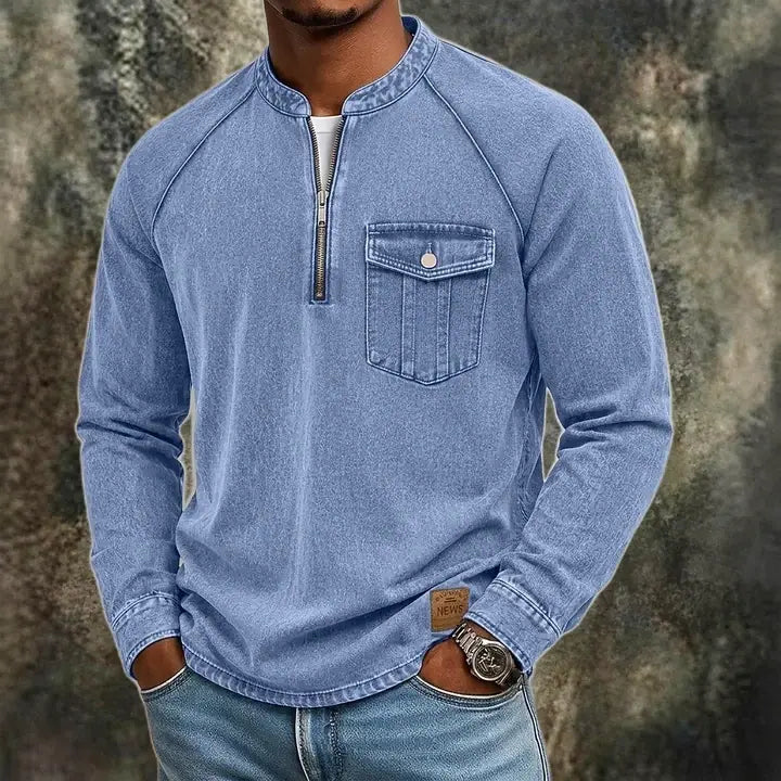Washed Stand-Collar T-Shirt