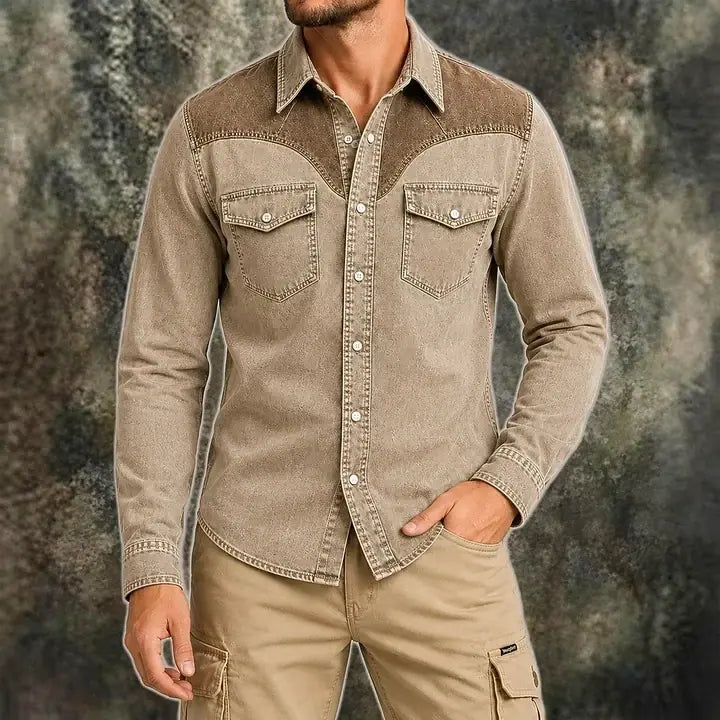 Acid-Wash Long-Sleeve Denim Shirt