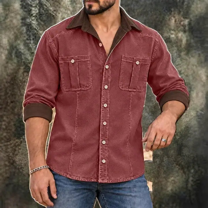 Patchwork Acid-Wash Denim Shirt