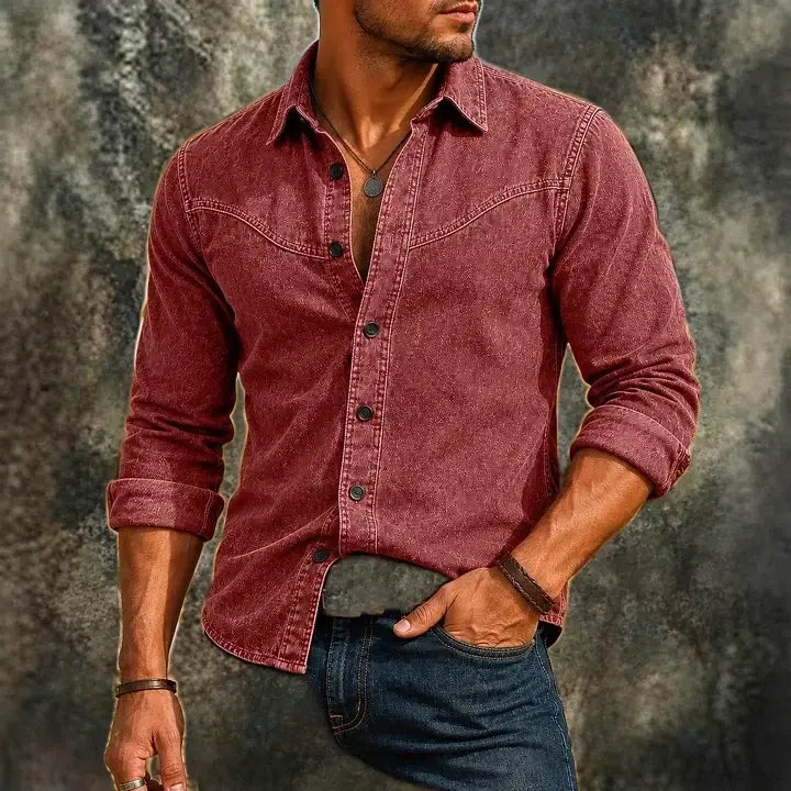 Washed Long-Sleeve Denim Shirt