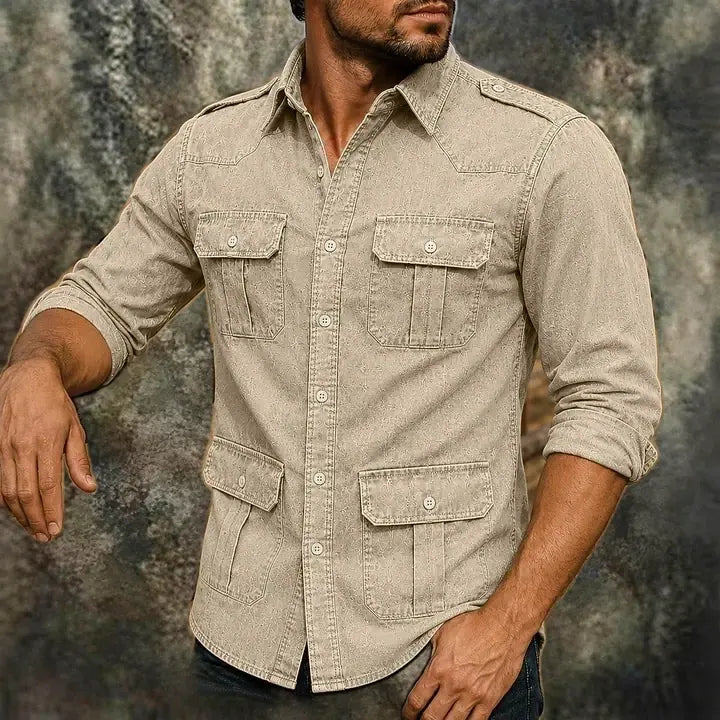 Acid-Wash Long-Sleeve Denim Shirt