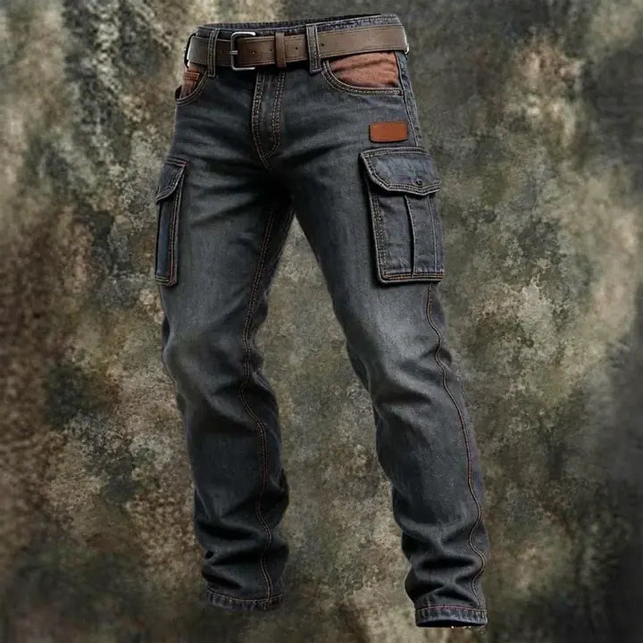 Color-Block Garment-Dyed Cargo Jeans