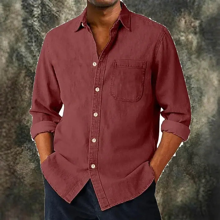Washed Long-Sleeve Denim Shirt