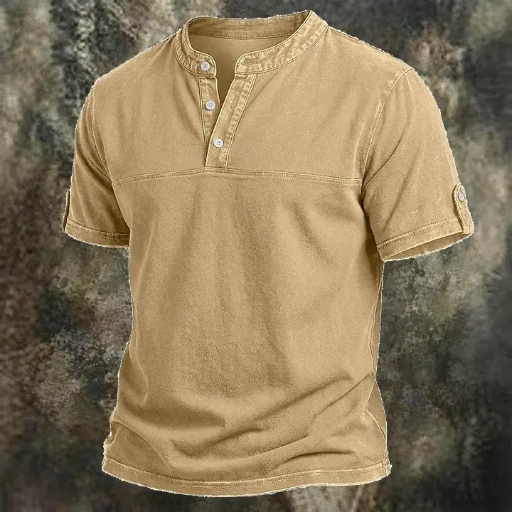 Acid-Wash Short-Sleeve Henley Shirt