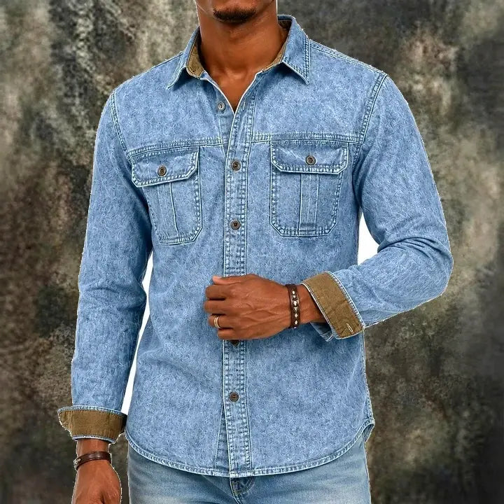 Acid-Wash Long-Sleeve Denim Shirt