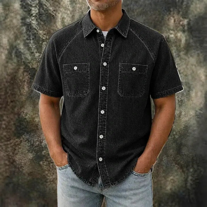 Acid-Wash Short-Sleeve Shirt