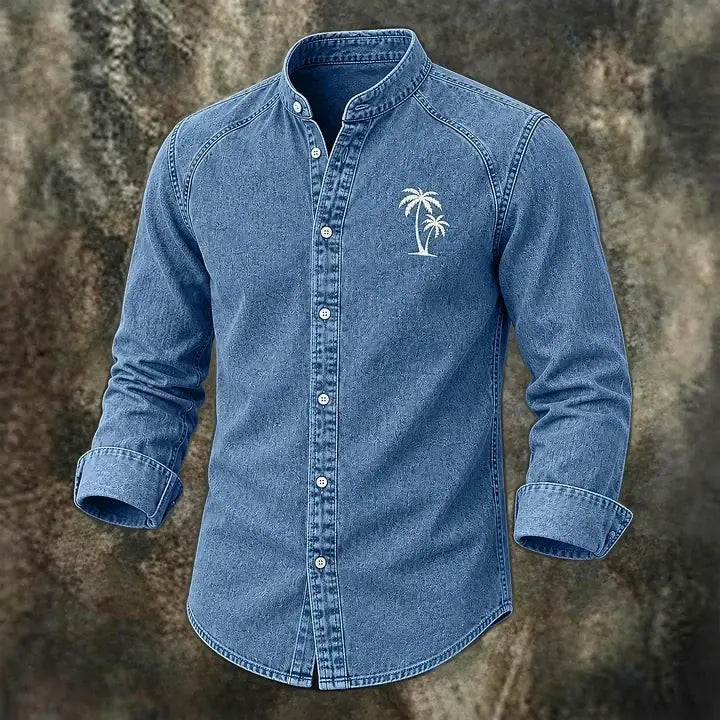 Embroidered Acid-Wash Denim Shirt