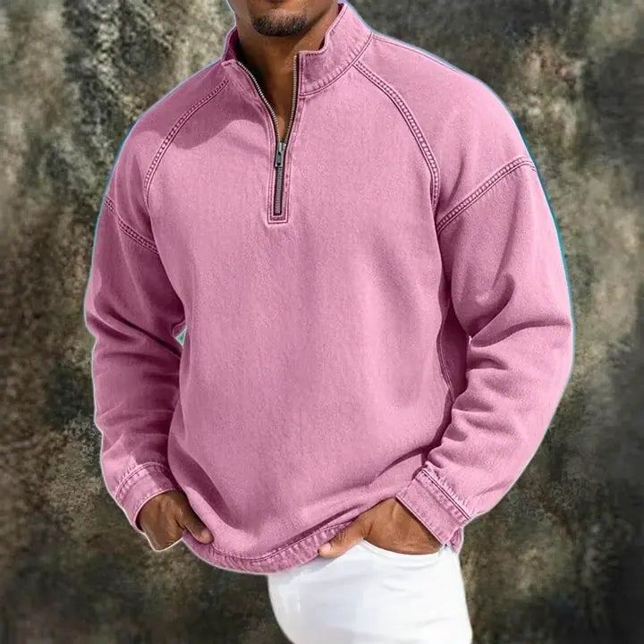Acid-Wash Stand-Collar T-Shirt