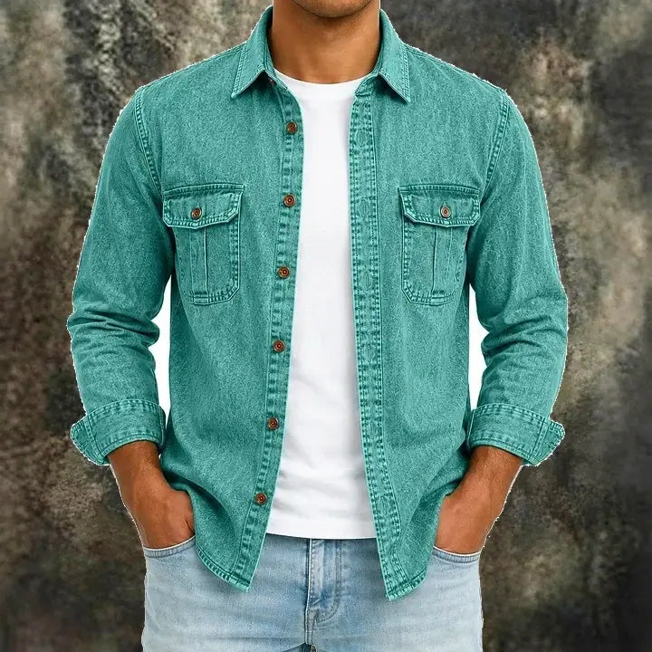 Acid-Wash Long-Sleeve Denim Shirt