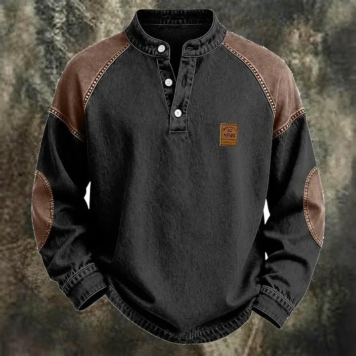Color-Block Acid-Wash Henley Shirt