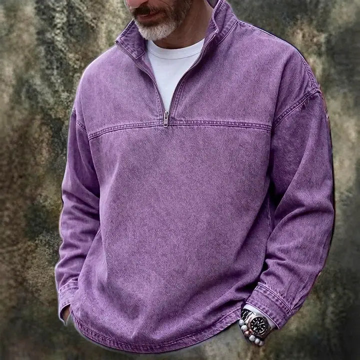 Stand-Collar Zip Polo Shirt