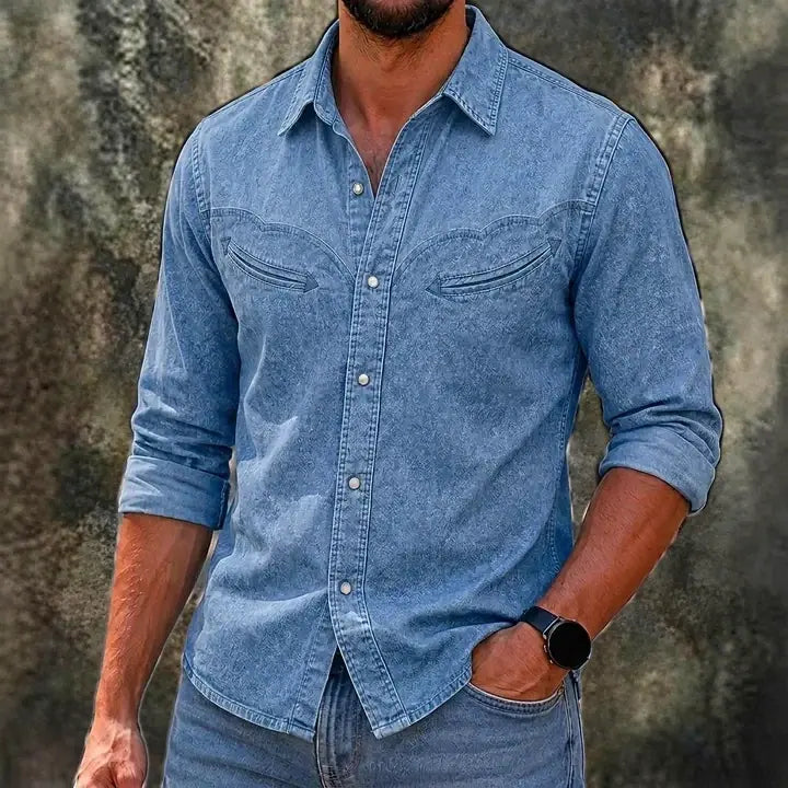 Acid-Wash Long-Sleeve Denim Shirt