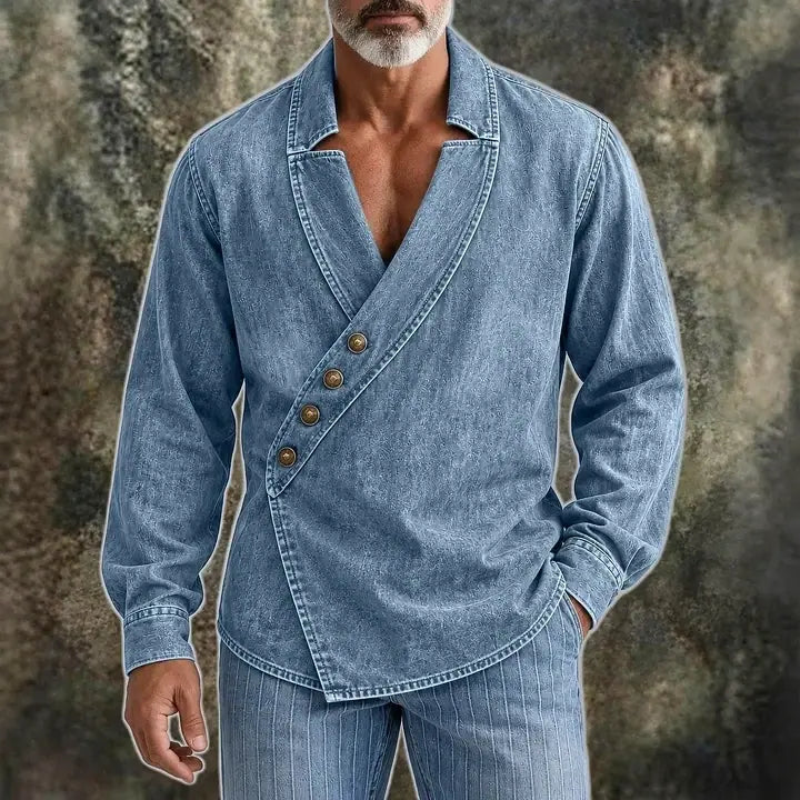 Acid-Wash Long-Sleeve Denim Shirt
