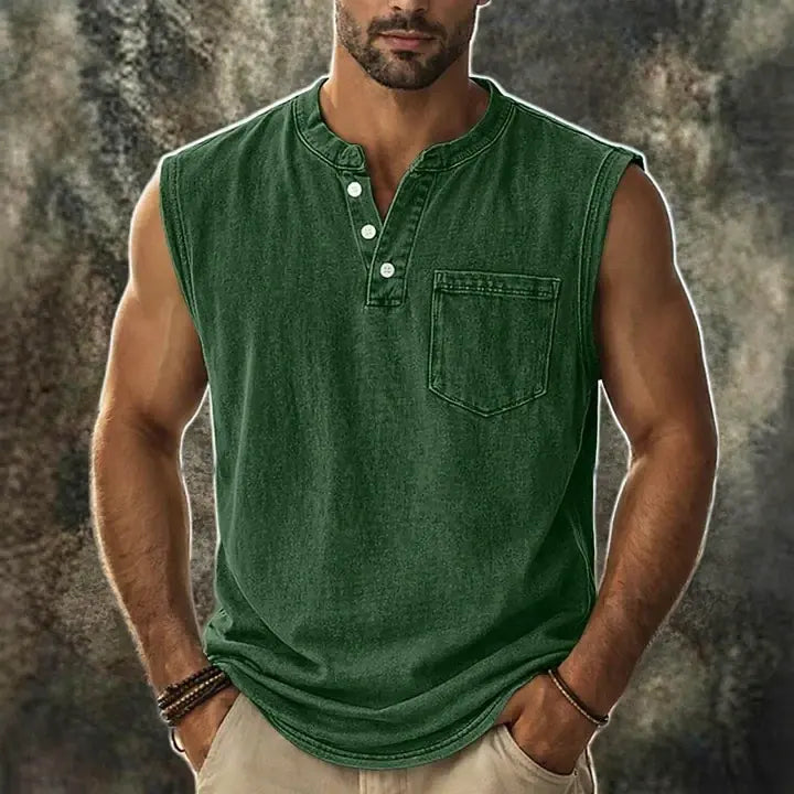 Acid-Wash Henley Shirt