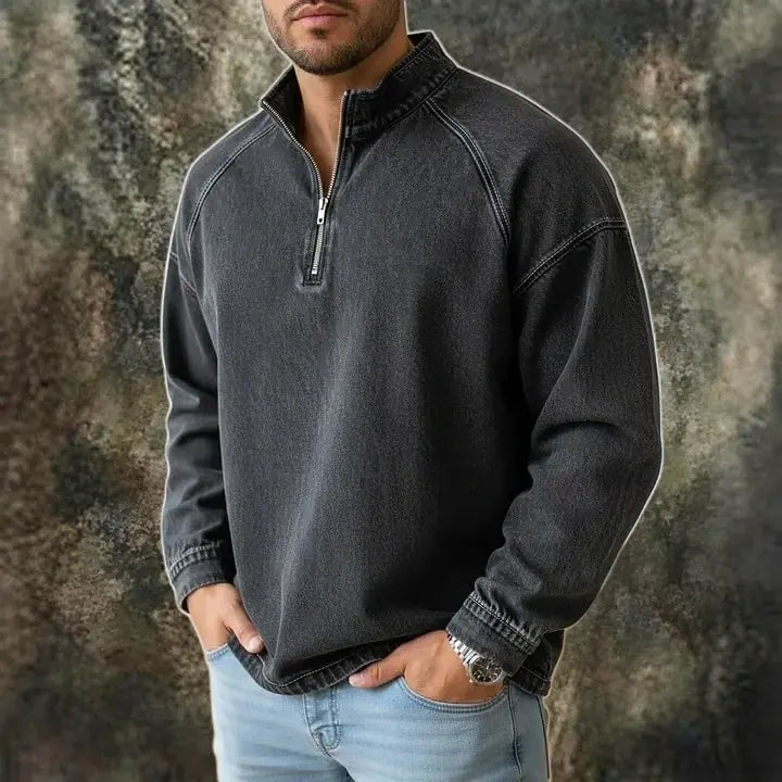 Acid-Wash Stand-Collar T-Shirt