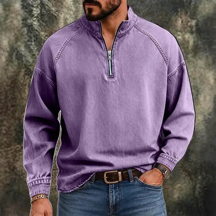 Stand-Collar Zip T-Shirt