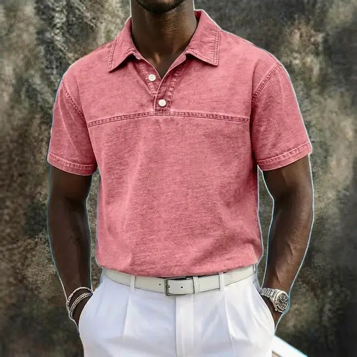 Acid-Wash Short-Sleeve Polo Shirt
