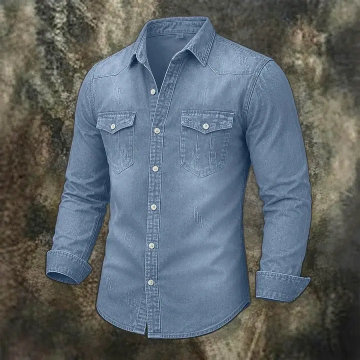 Acid-Wash Long-Sleeve Denim Shirt