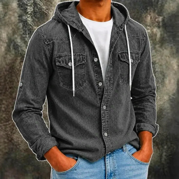 Acid-Wash Long-Sleeve Denim Shirt