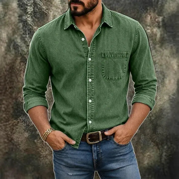 Washed Long-Sleeve Denim Shirt
