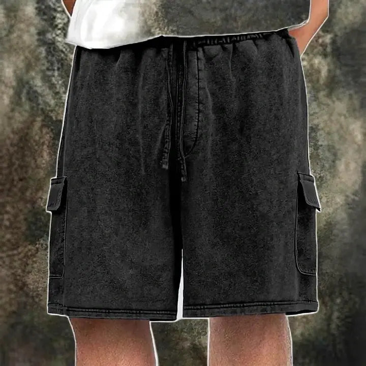 Acid-Wash Drawstring Cargo Shorts