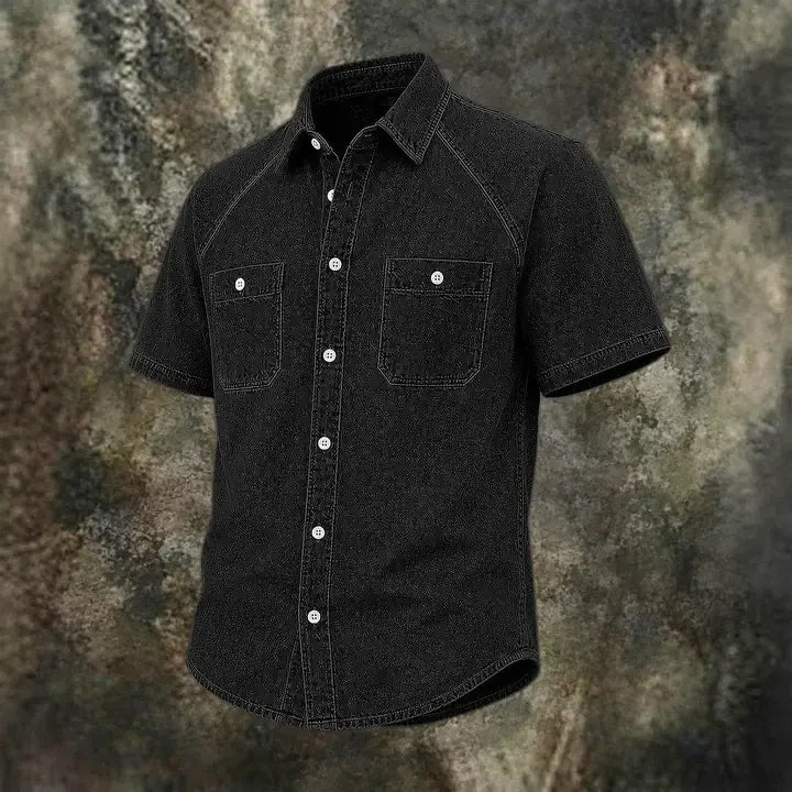 Washed Short-Sleeve Denim Shirt