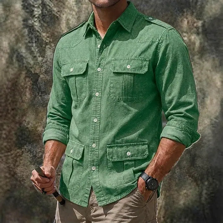 Acid-Wash Long-Sleeve Denim Shirt