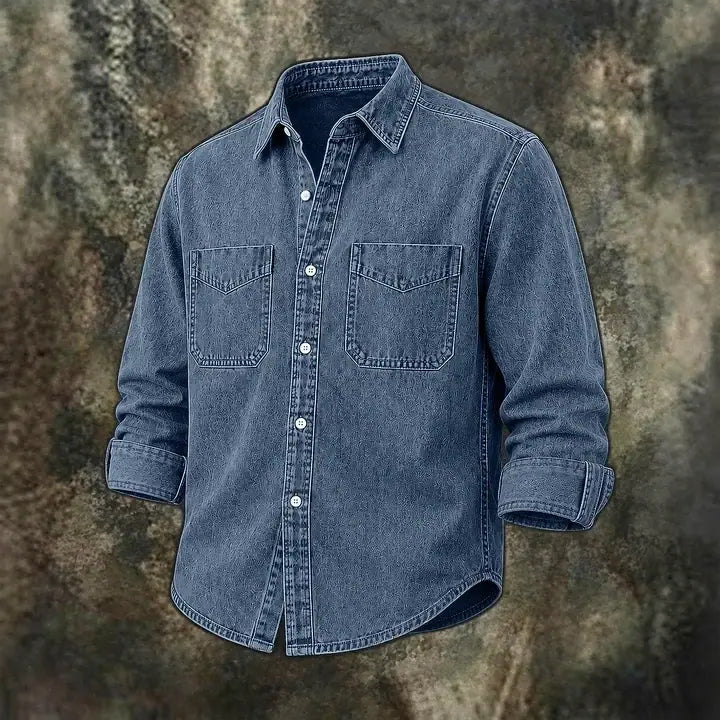 Acid-Wash Long-Sleeve Denim Shirt
